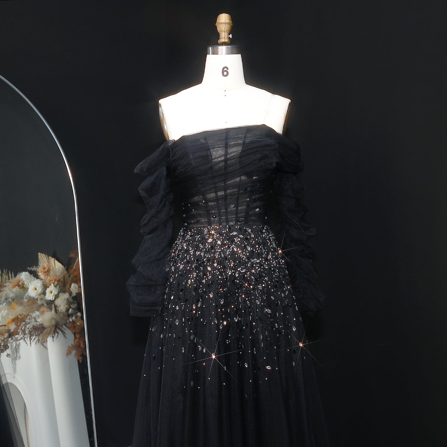 Luxury Crystal Royal Blue Long Sleeves Evening Dress SF333
