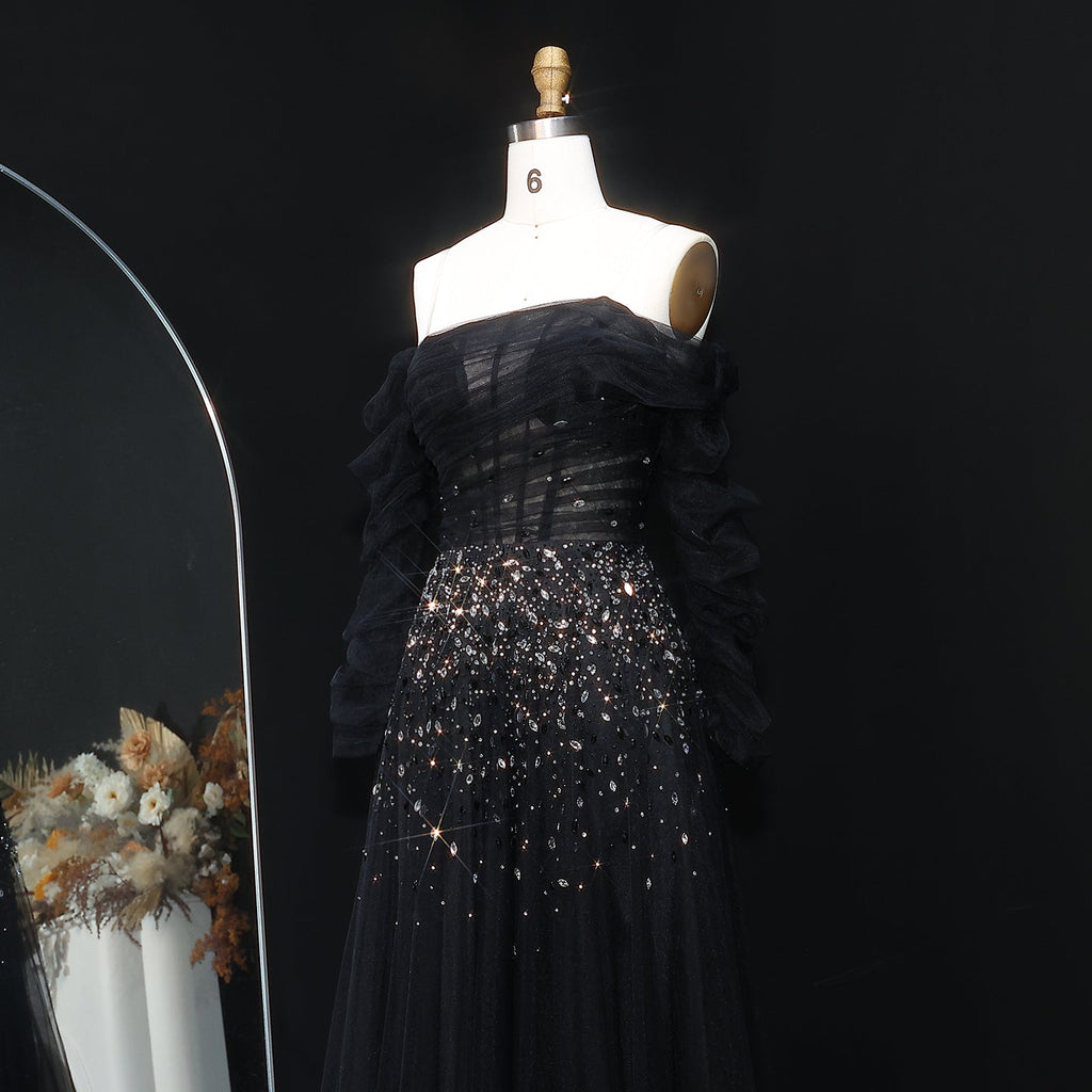 Luxury Crystal Royal Blue Long Sleeves Evening Dress SF333