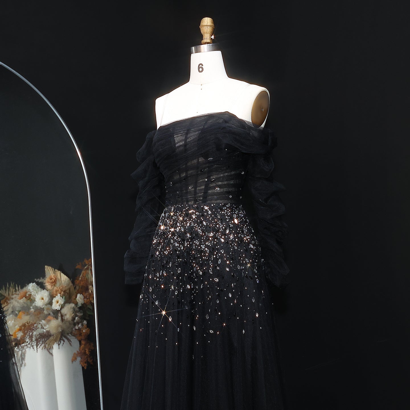 Luxury Crystal Royal Blue Long Sleeves Evening Dress SF333