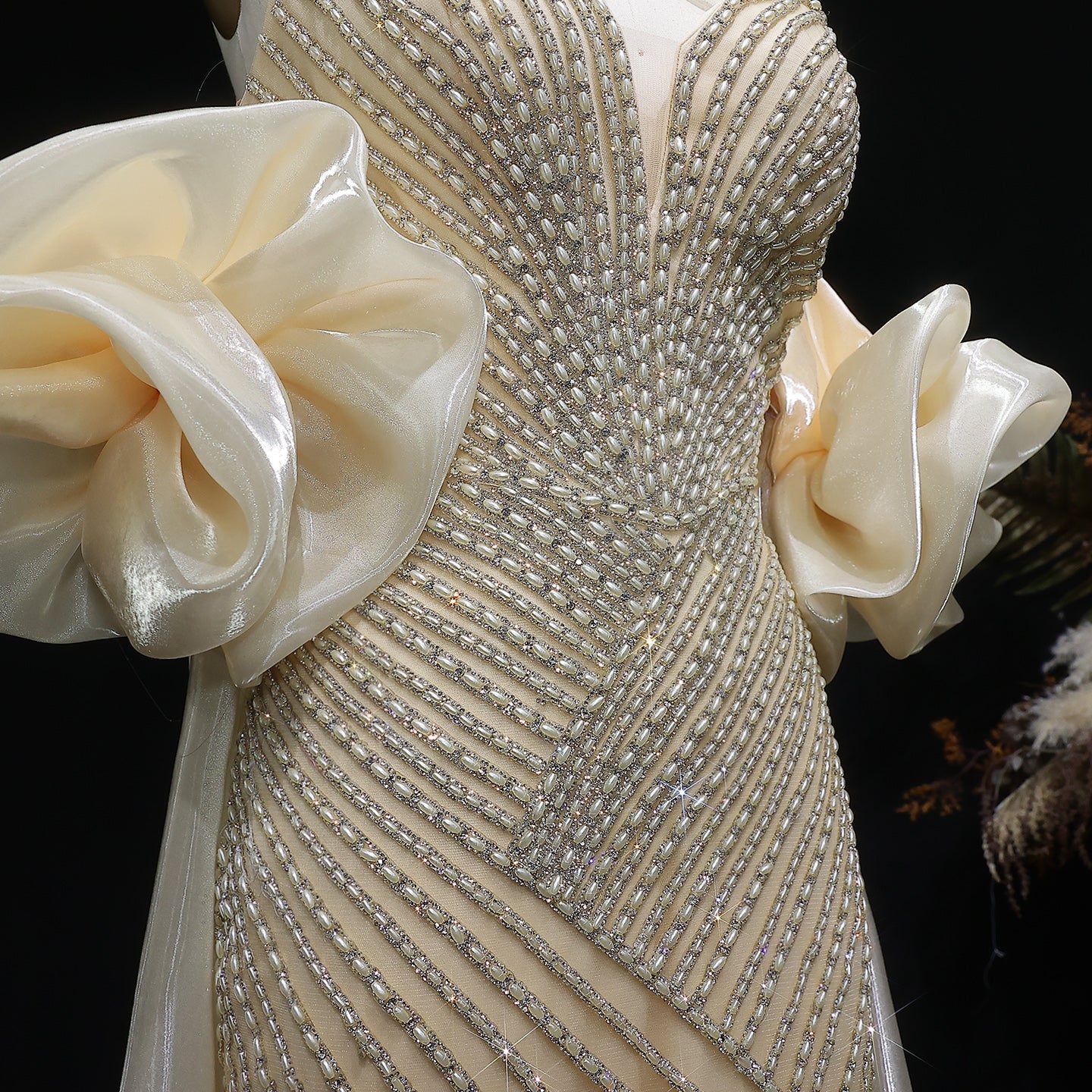 Luxury Dusty Pink One-Shoulder Beaded Fitted Evening Dress with Cape SS016