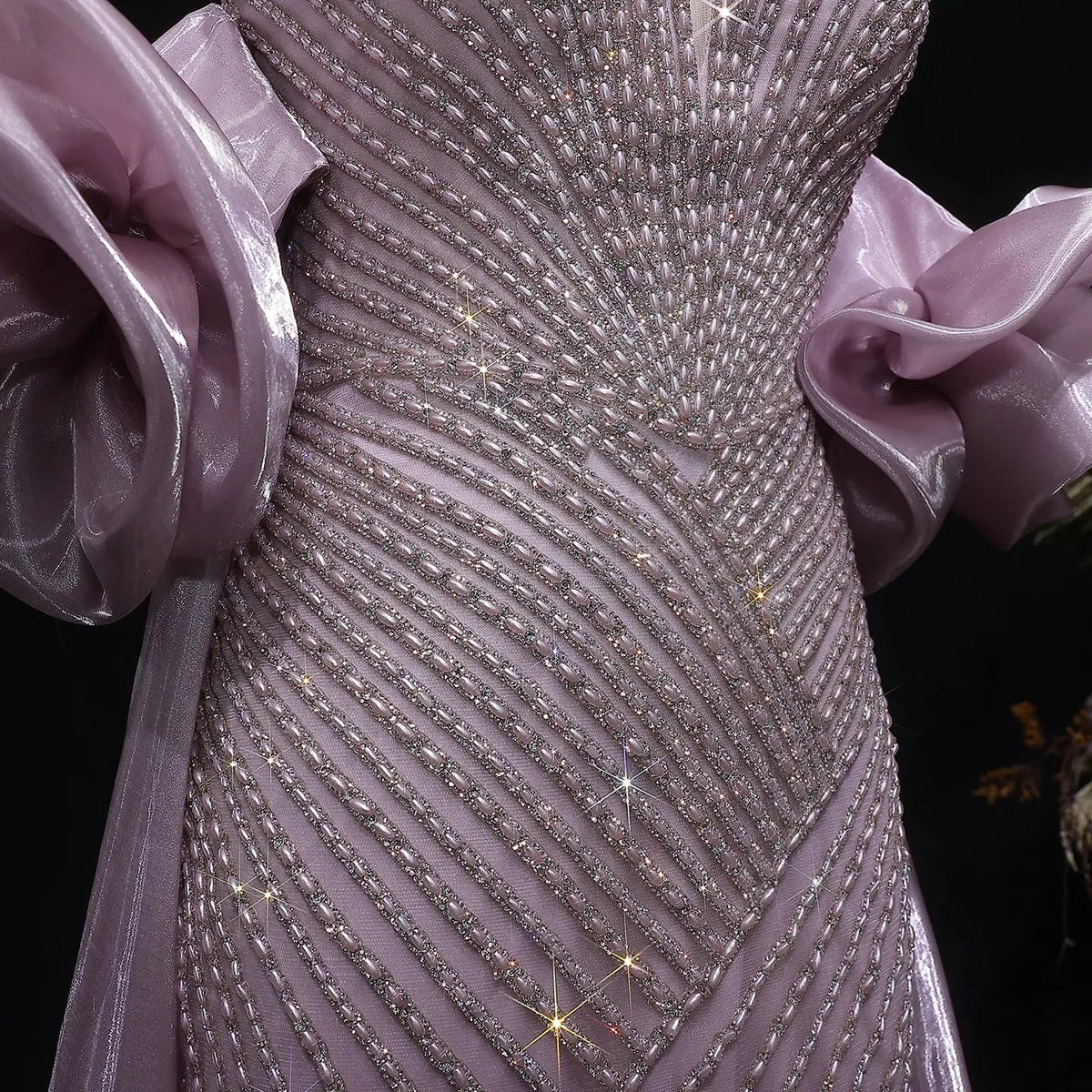 Luxury Dusty Pink Beaded One-Shoulder Fitted Evening Dress with Cape SS016