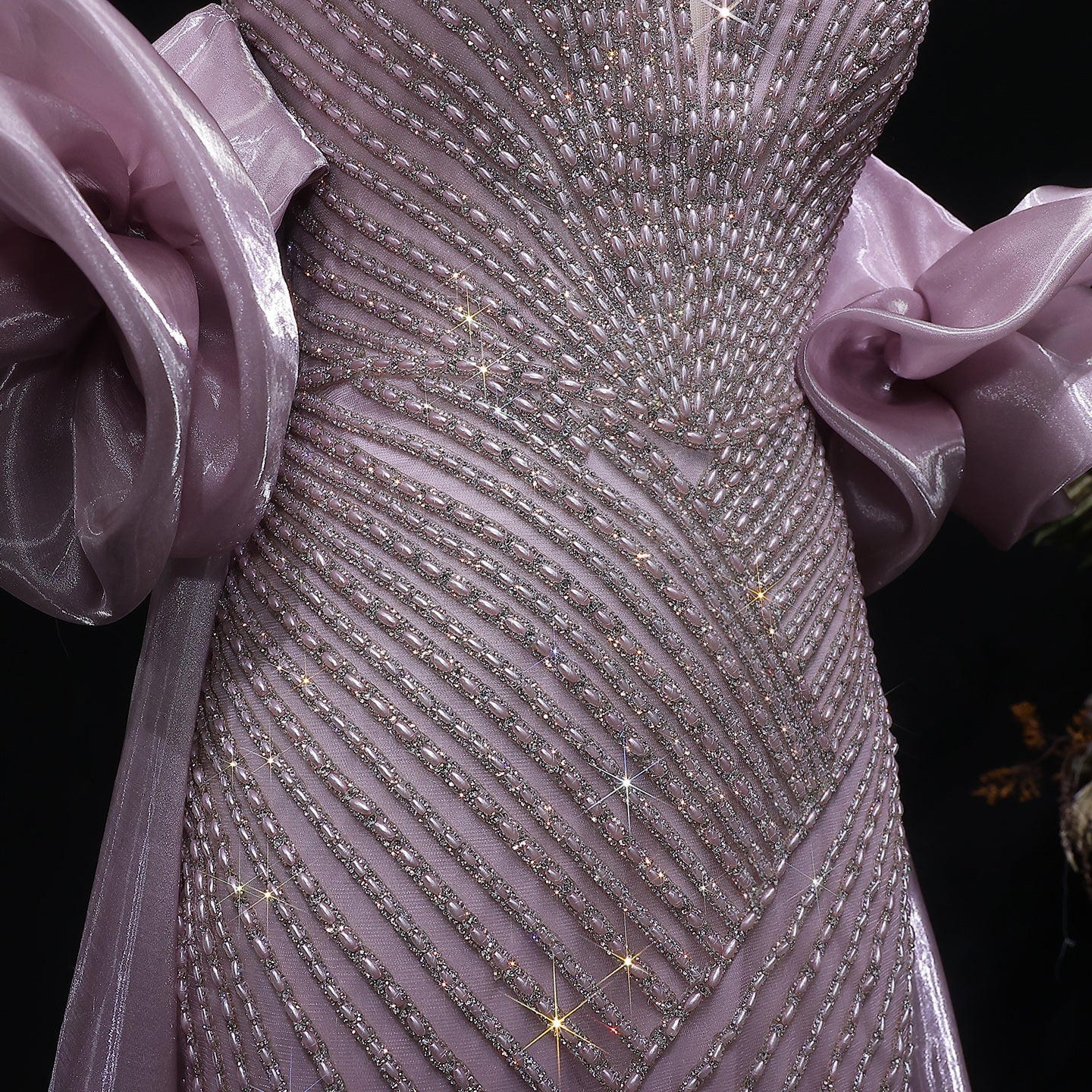 Luxury Dusty Pink One-Shoulder Beaded Fitted Evening Dress with Cape SS016