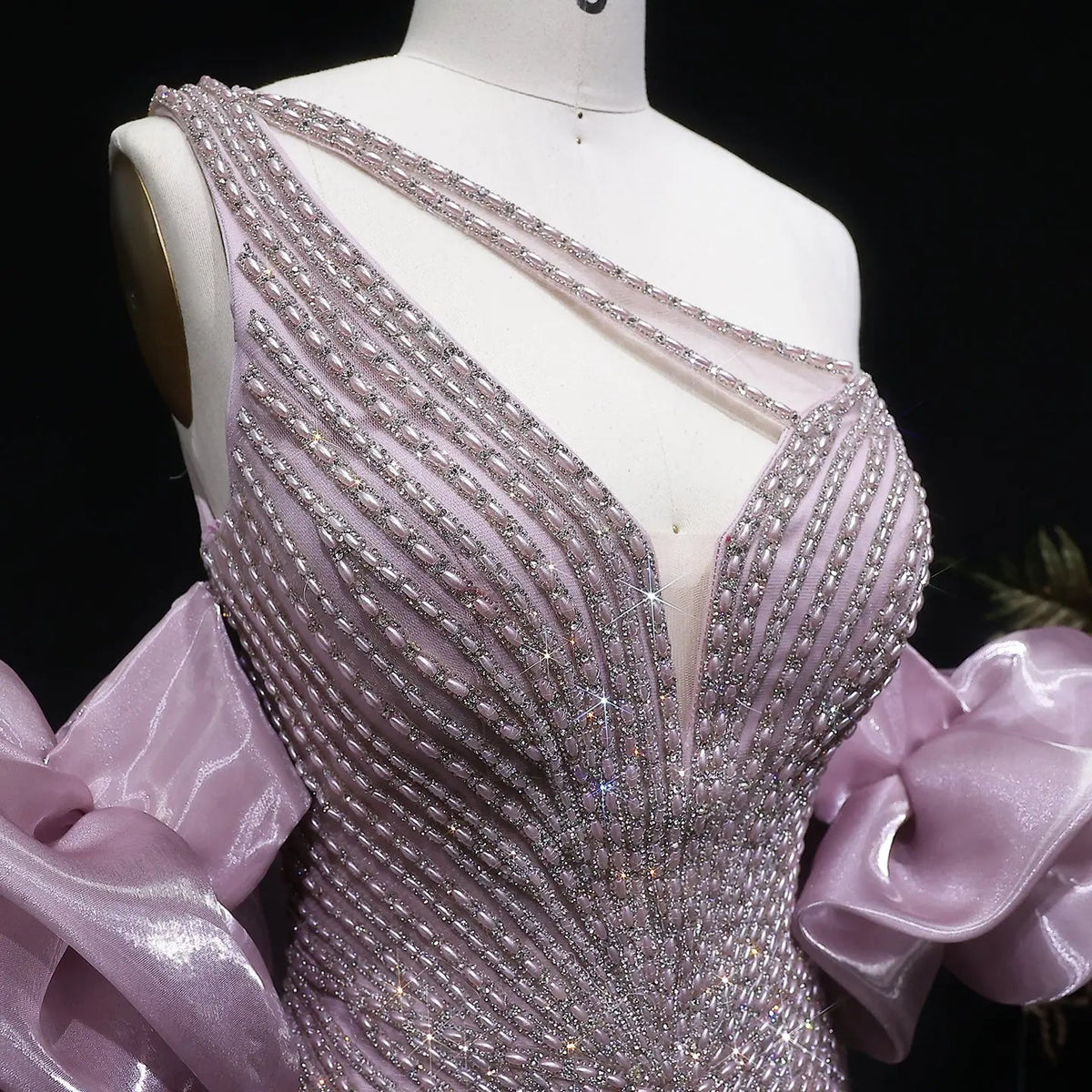 Luxury Dusty Pink Beaded One-Shoulder Fitted Evening Dress with Cape SS016
