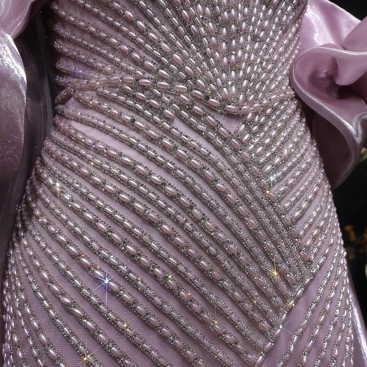 Luxury Dusty Pink Beaded One-Shoulder Fitted Evening Dress with Cape SS016