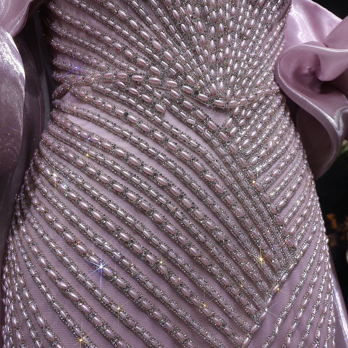 Luxury Dusty Pink One-Shoulder Beaded Fitted Evening Dress with Cape SS016