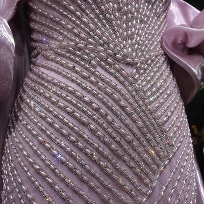 Luxury Dusty Pink Beaded One-Shoulder Fitted Evening Dress with Cape SS016