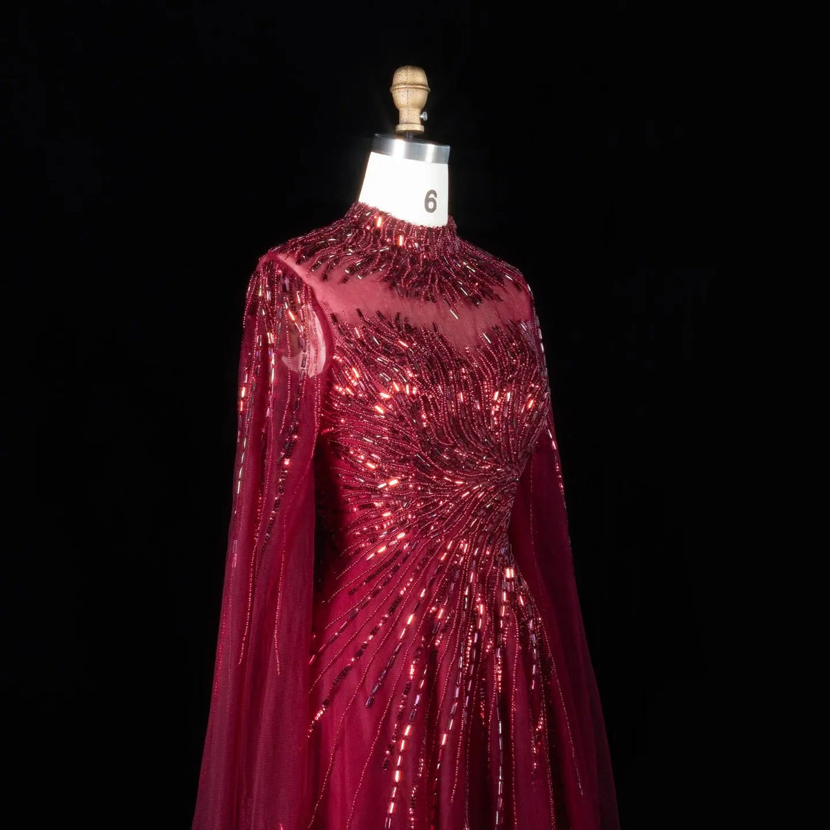 Luxury Blue High Neck Beaded Evening Dress with Cape Sleeve SS134