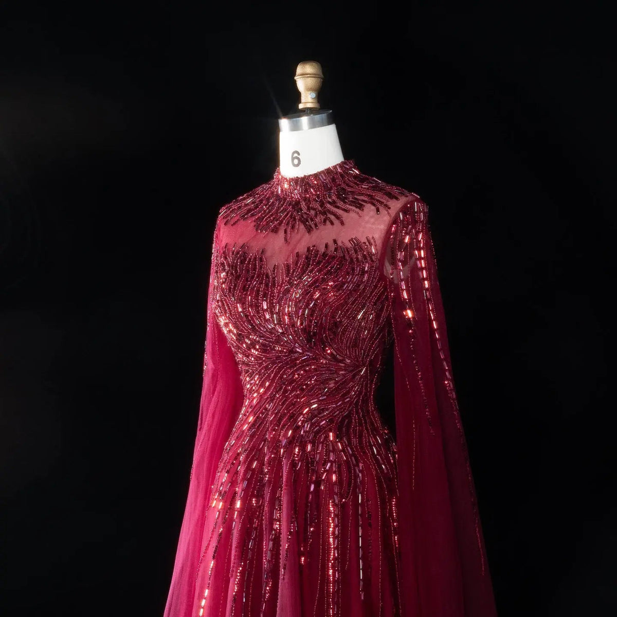 Luxury Blue High Neck Beaded Evening Dress with Cape Sleeve SS134