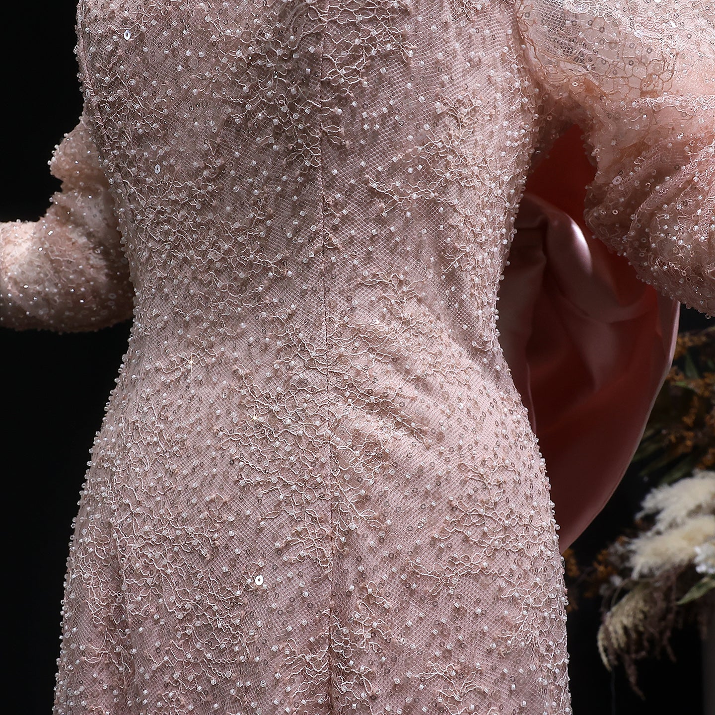 Luxury Light Pink Sequin Lace Print Evening Dress with Cape SF428