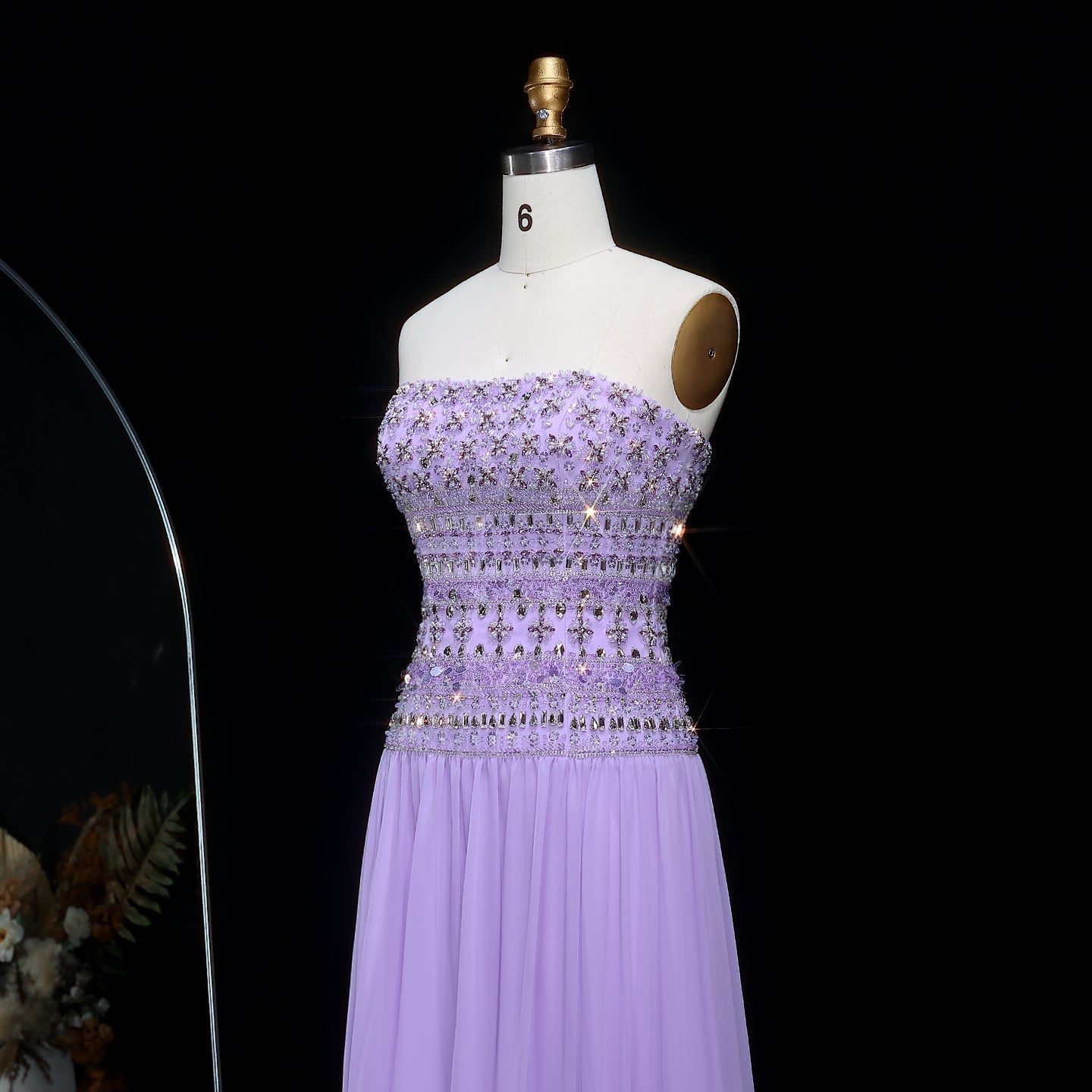 Luxury Crystal Lilac Strapless Chiffon Evening Dress SS539