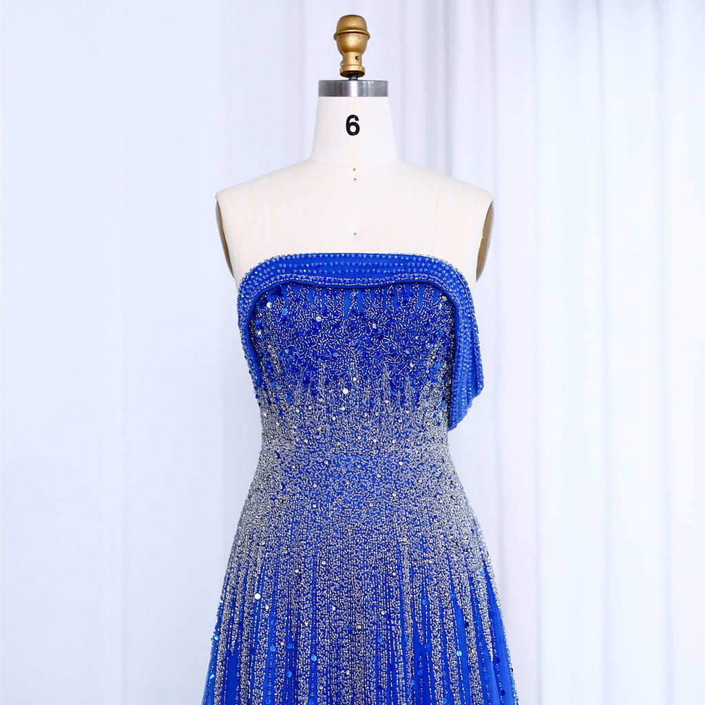 Luxury Blue Off Shoulder Evening Dress SS191L