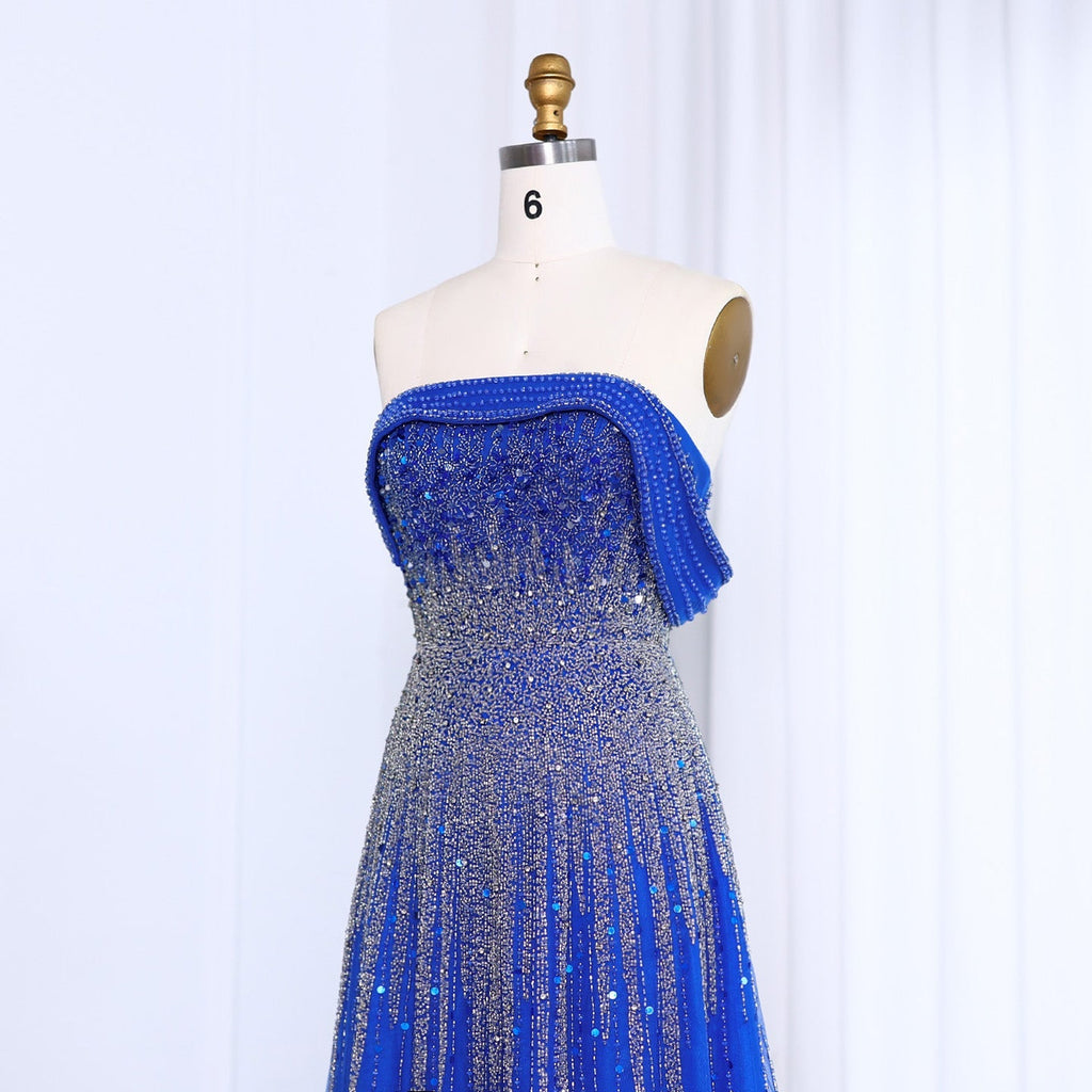 Luxury Blue Off Shoulder Evening Dress SS191L