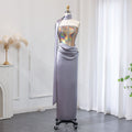 Elegant Beaded Strapless Gray Evening Dress with Scarf SS704