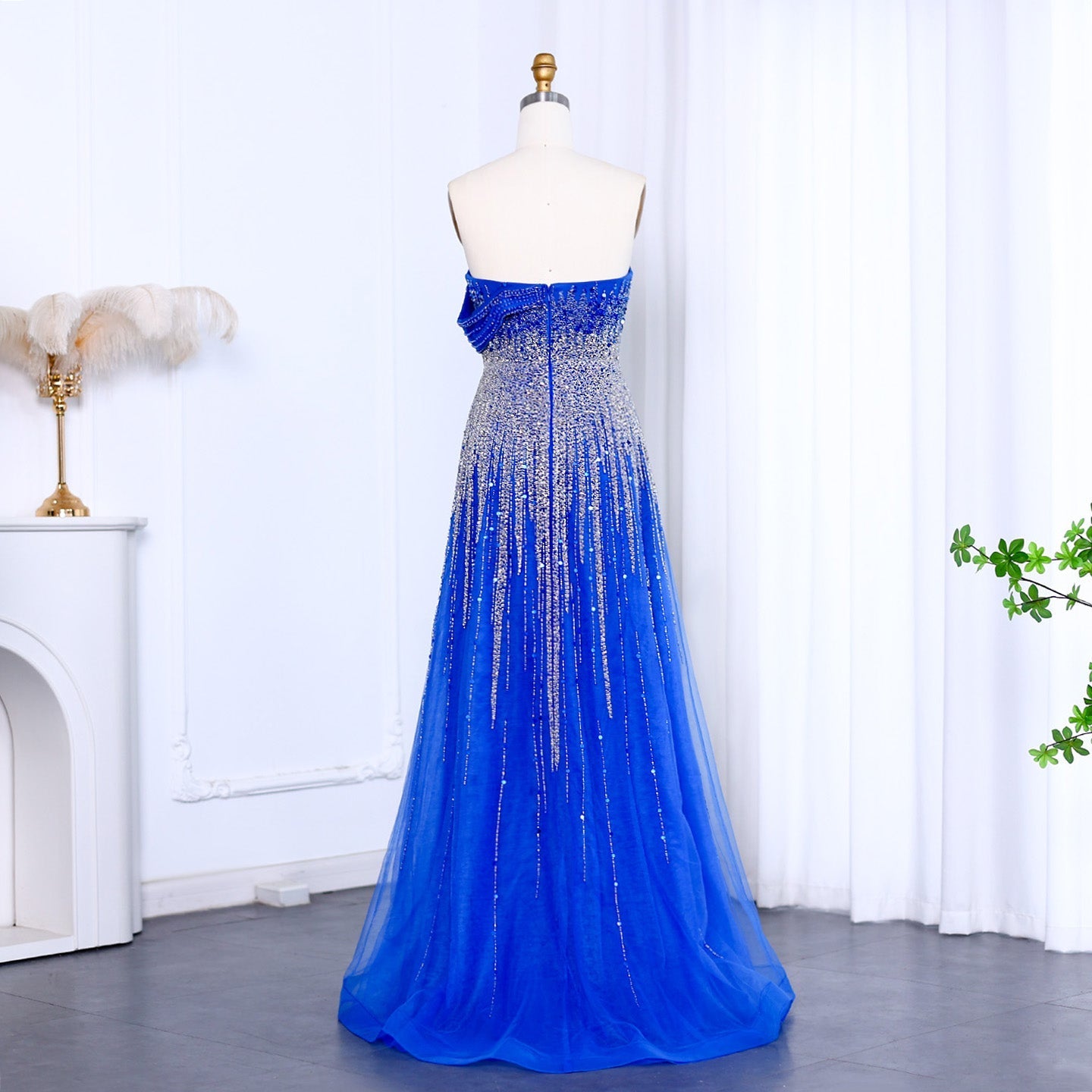Luxury Blue Off Shoulder Evening Dress SS191L
