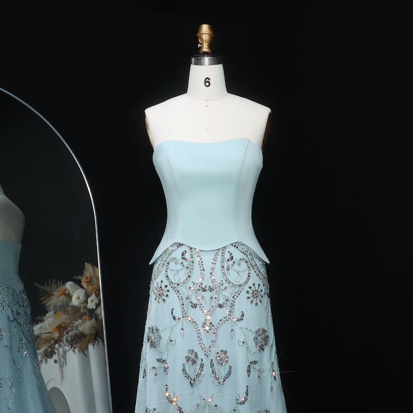 Luxury Sage Green Strapless Evening Dress SS254