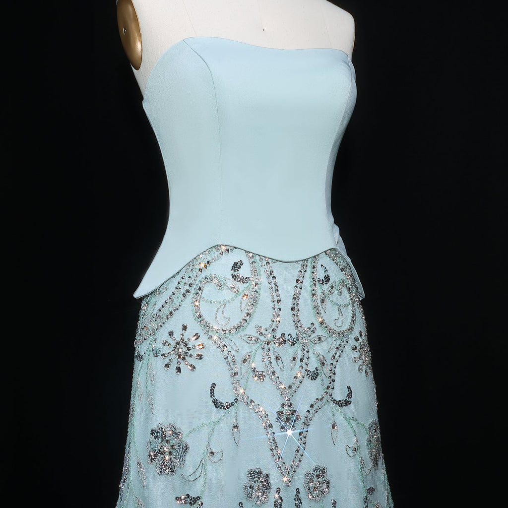 Luxury Sage Green Strapless Evening Dress SS254