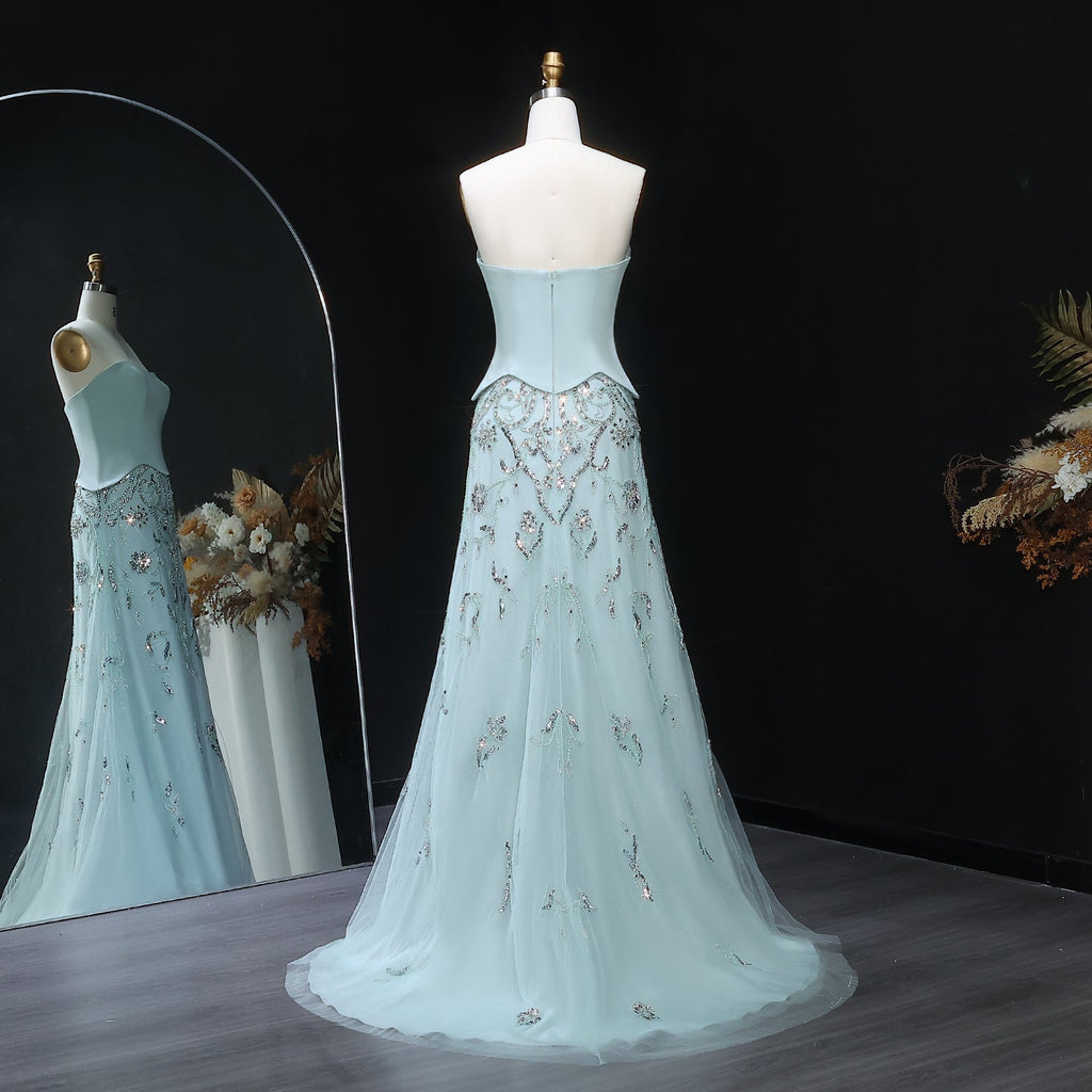 Luxury Sage Green Strapless Evening Dress SS254