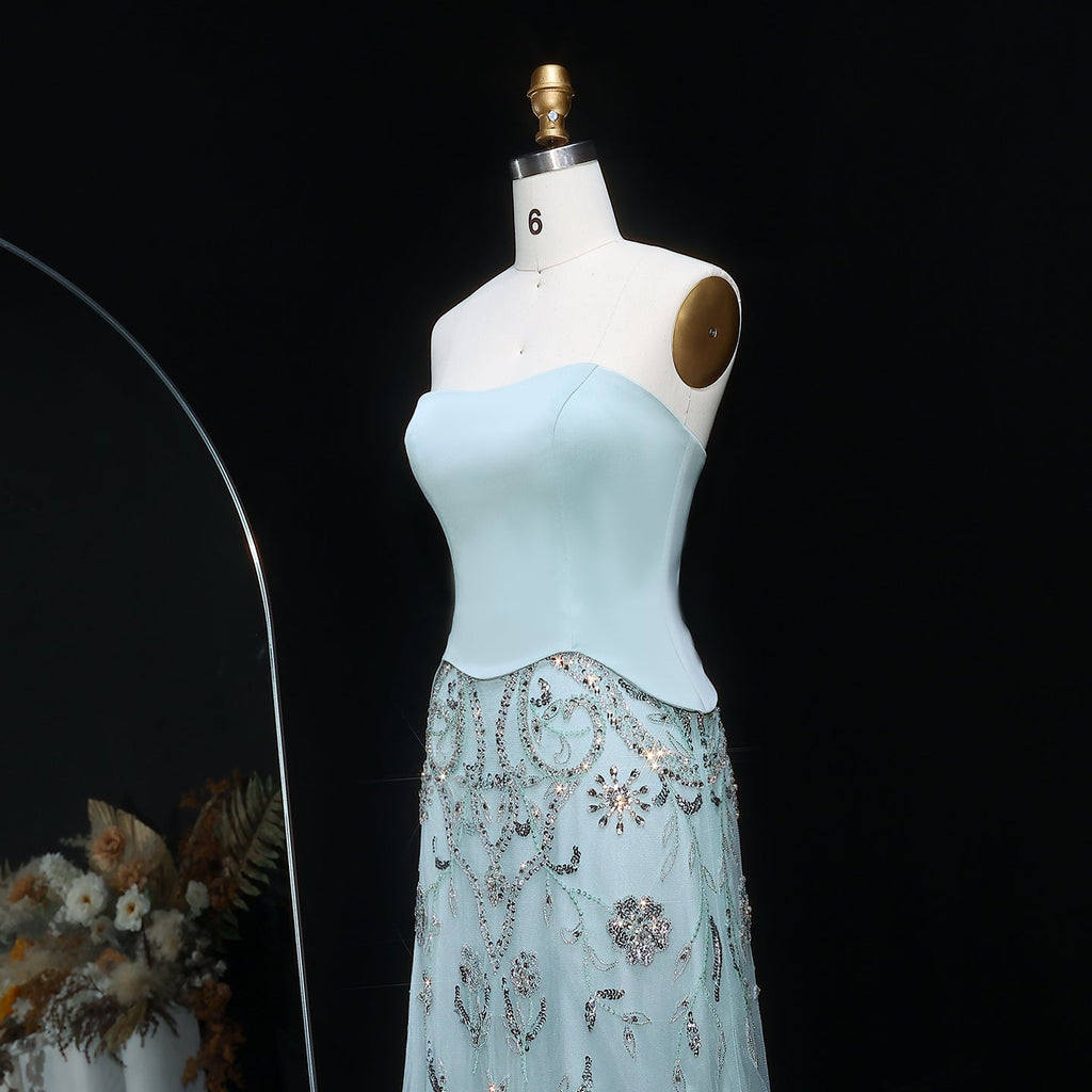 Luxury Sage Green Strapless Evening Dress SS254