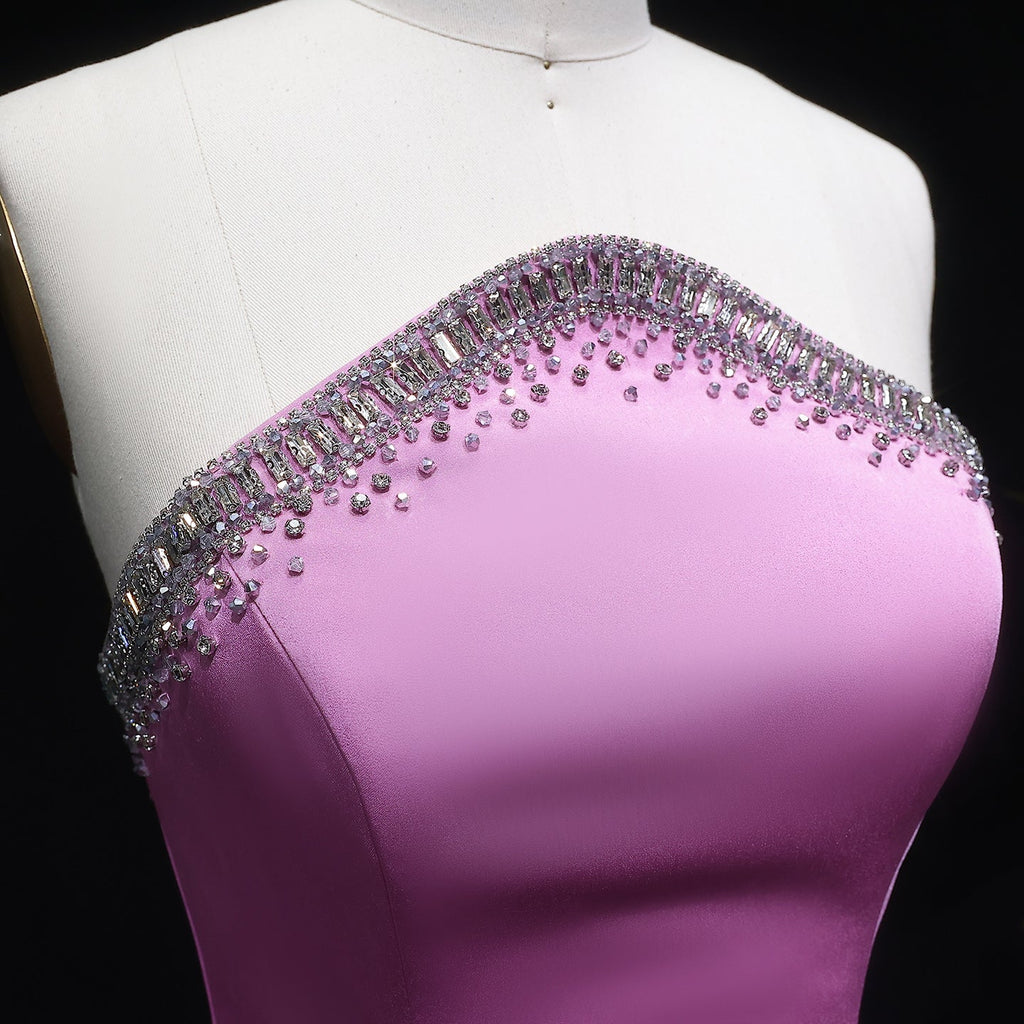 Elegant Pink Strapless Beaded Chiffon Evening Dress SS789