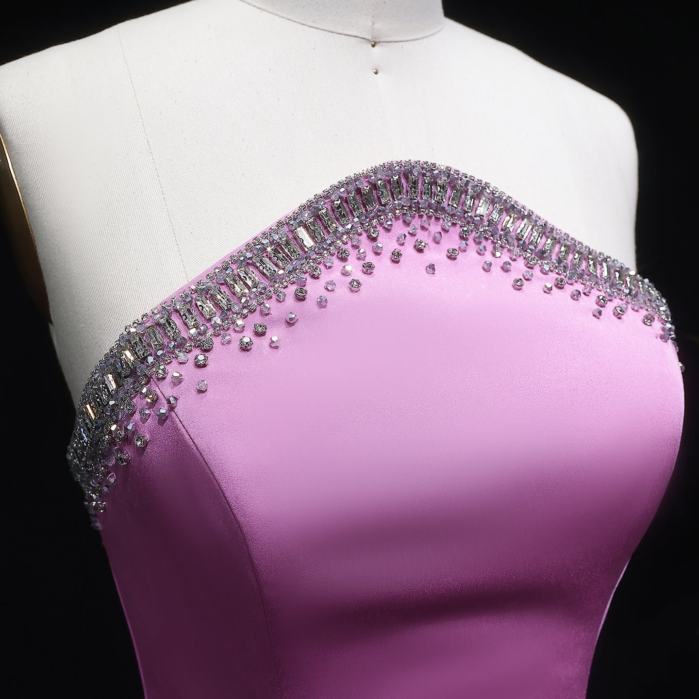 Elegant Pink Strapless Beaded Chiffon Evening Dress SS789