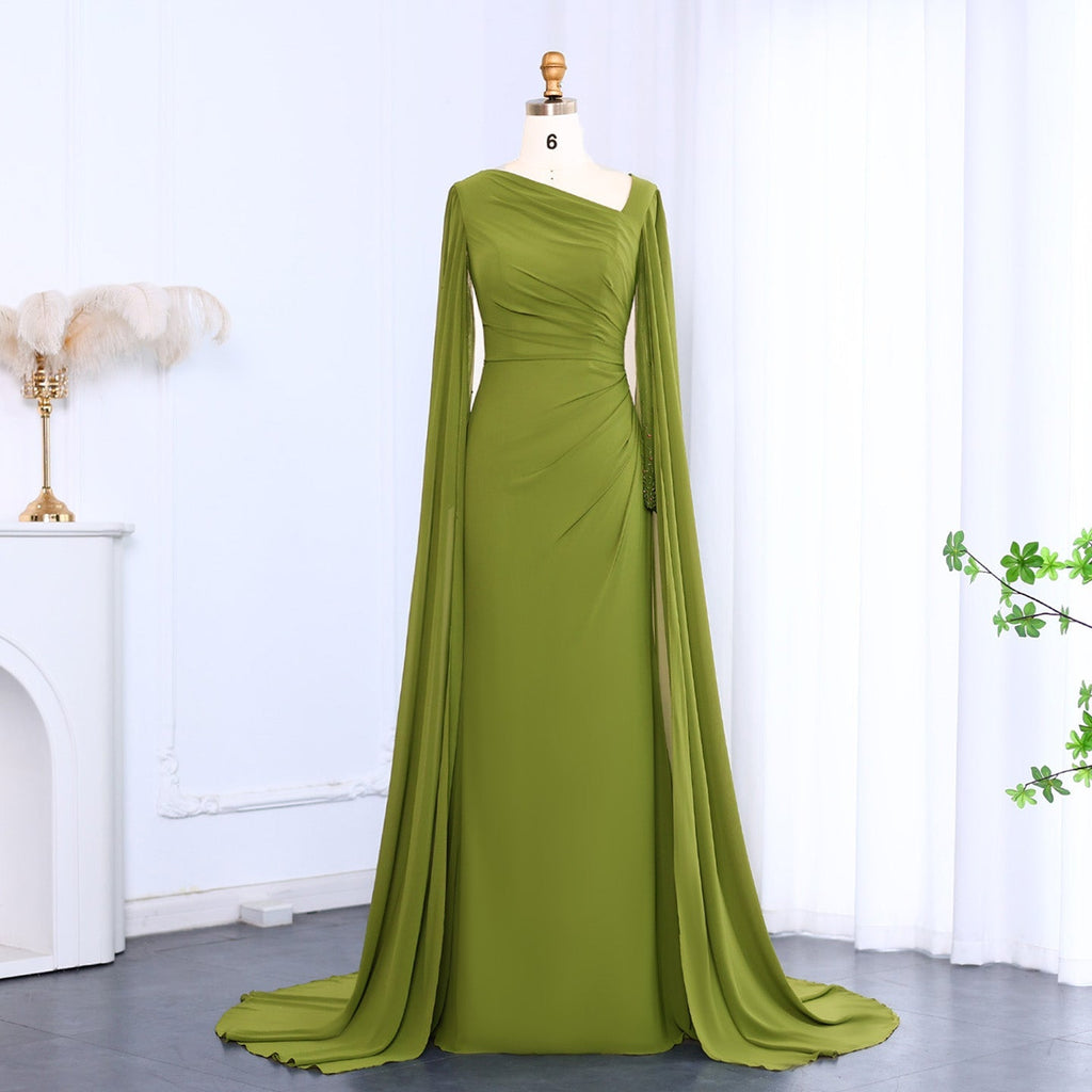 Elegant Green Long Sleeve Evening Dress SF051