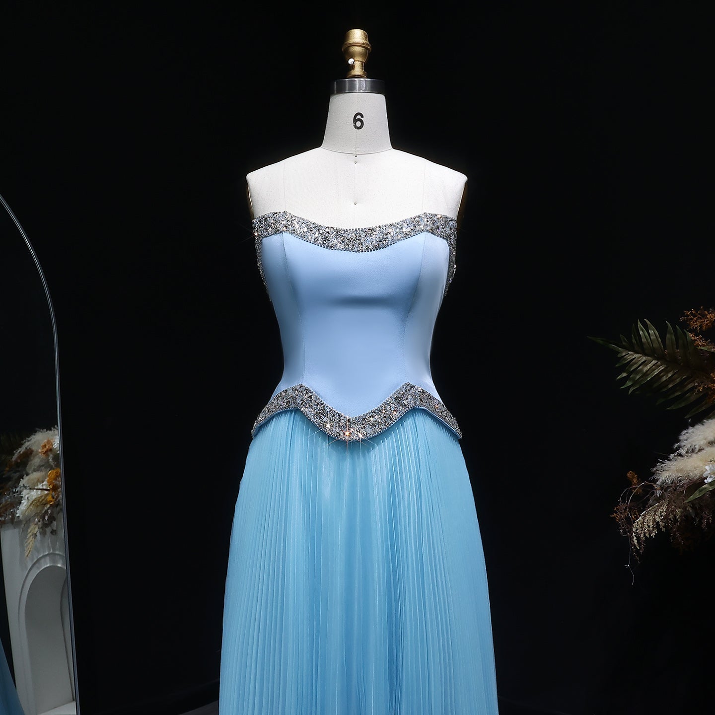 Elegant Pink Strapless Beaded Chiffon Evening Dress SS789