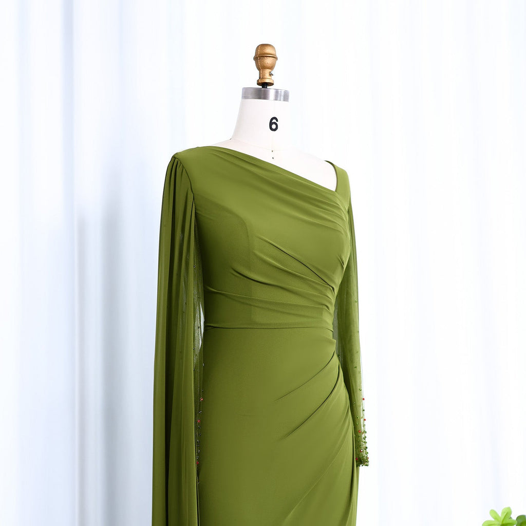 Elegant Green Long Sleeve Evening Dress SF051