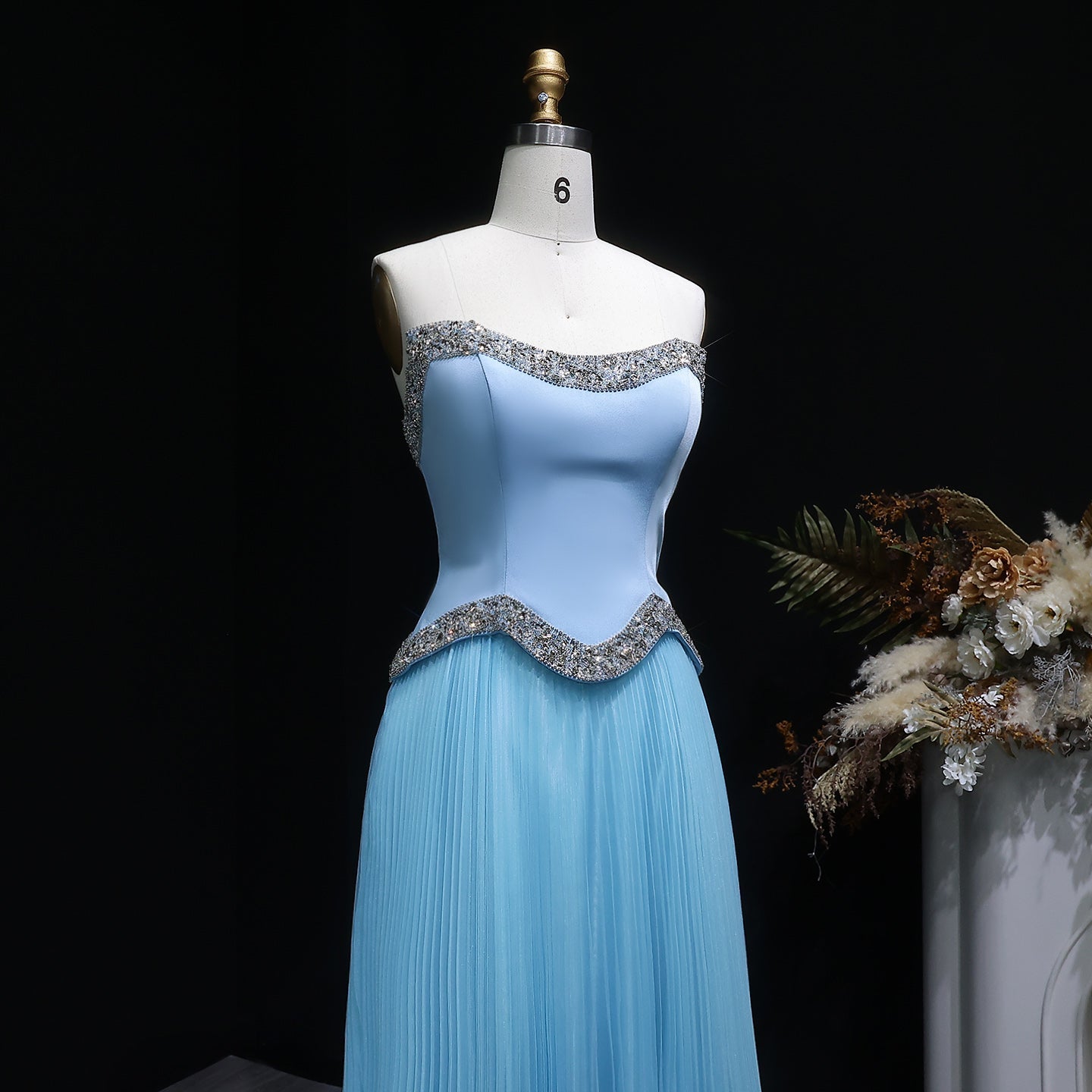 Elegant Pink Strapless Beaded Chiffon Evening Dress SS789