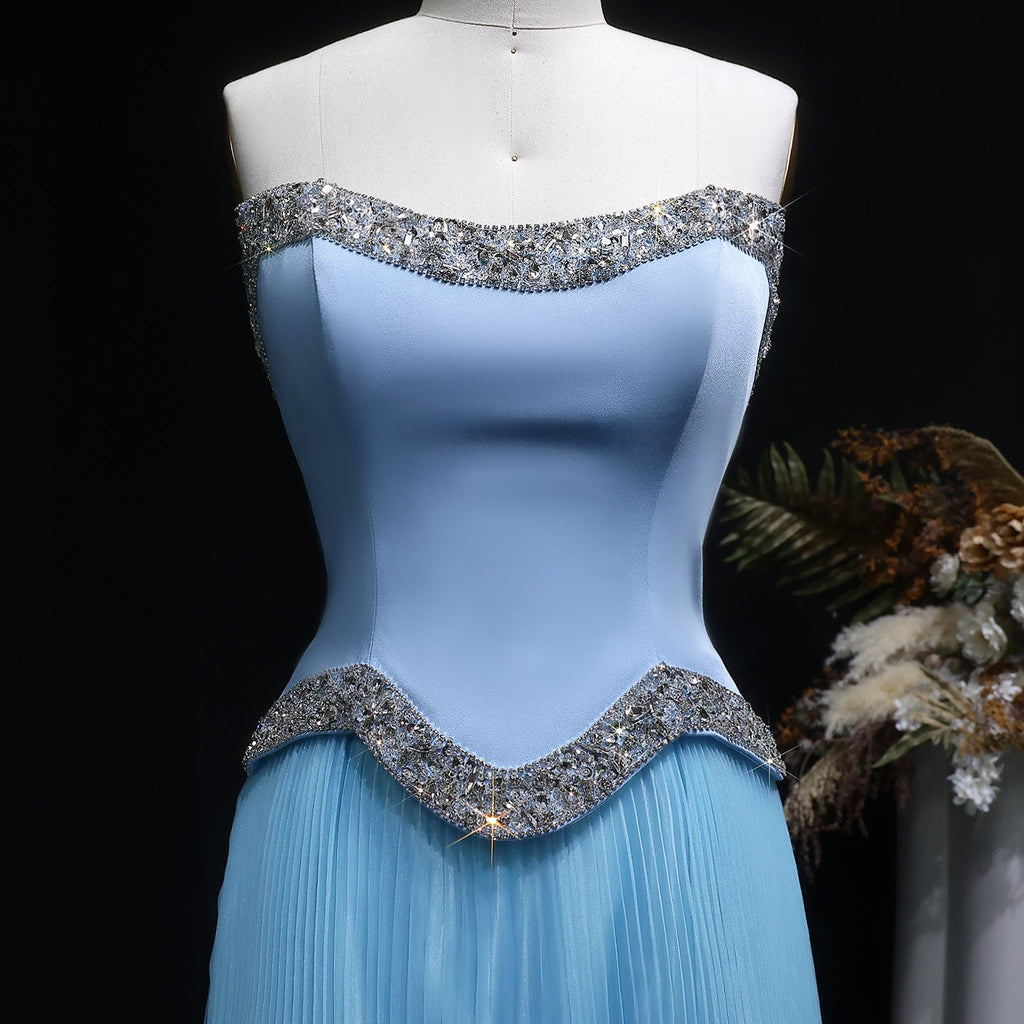 Elegant Pink Strapless Beaded Chiffon Evening Dress SS789