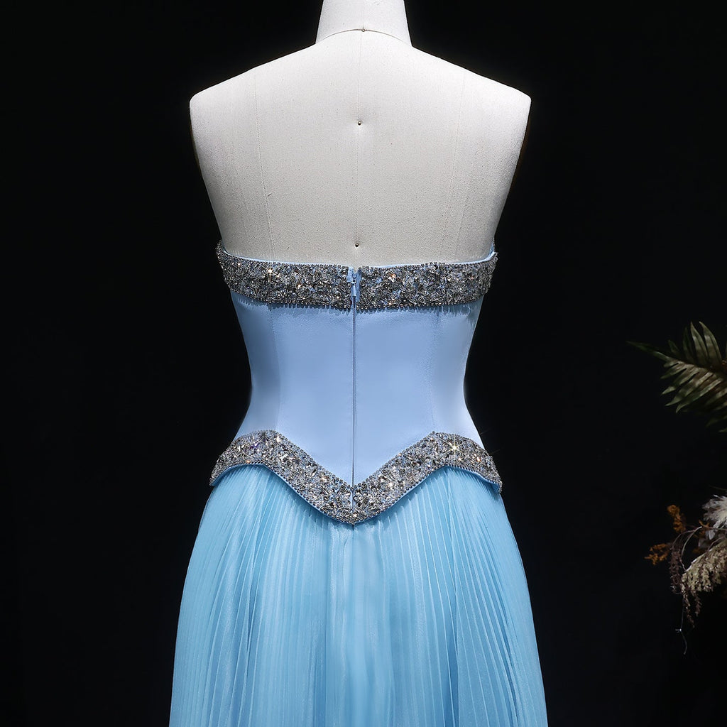 Elegant Pink Strapless Beaded Chiffon Evening Dress SS789