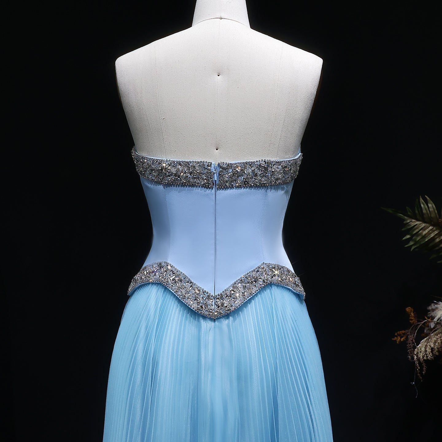 Elegant Pink Strapless Beaded Chiffon Evening Dress SS789