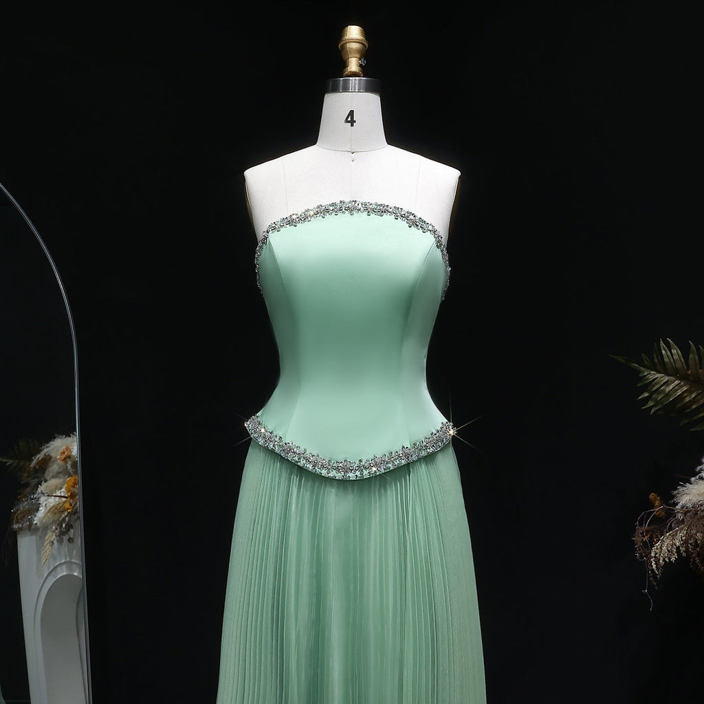Elegant Pink Strapless Beaded Chiffon Evening Dress SS789