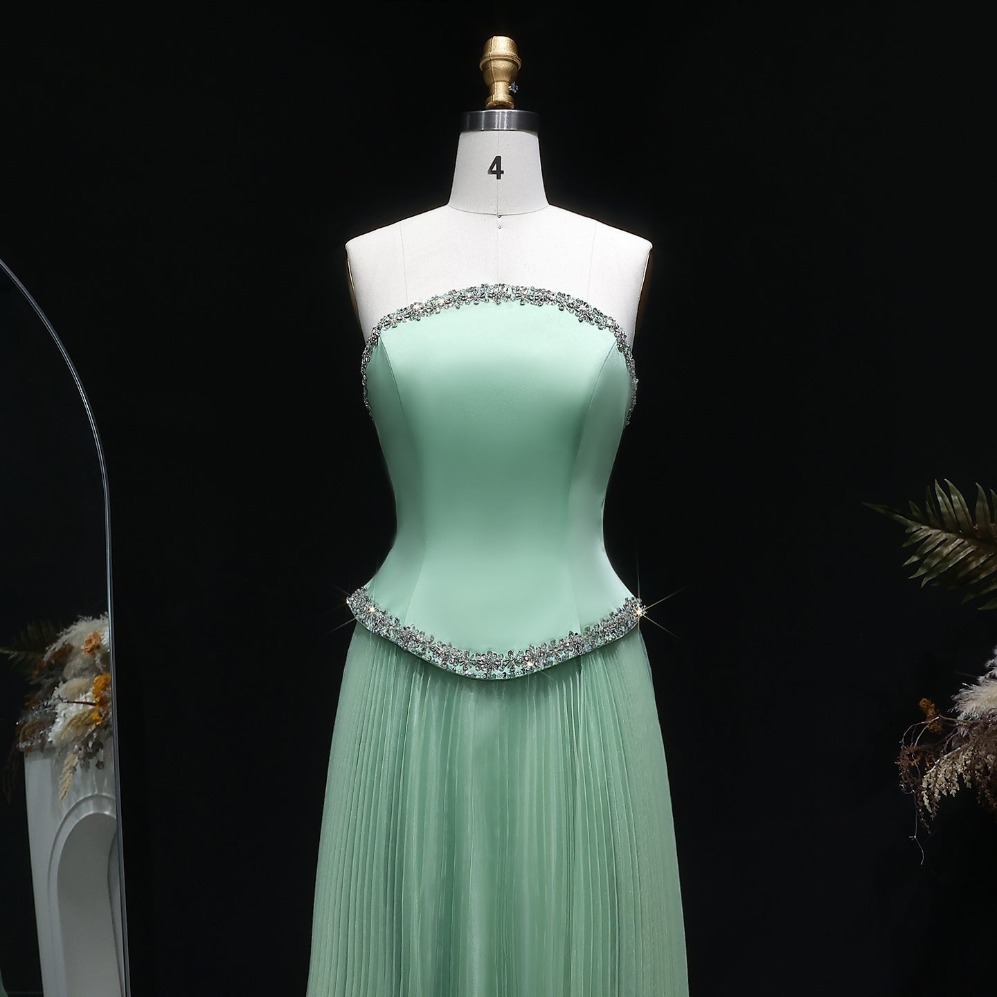 Elegant Pink Strapless Beaded Chiffon Evening Dress SS789
