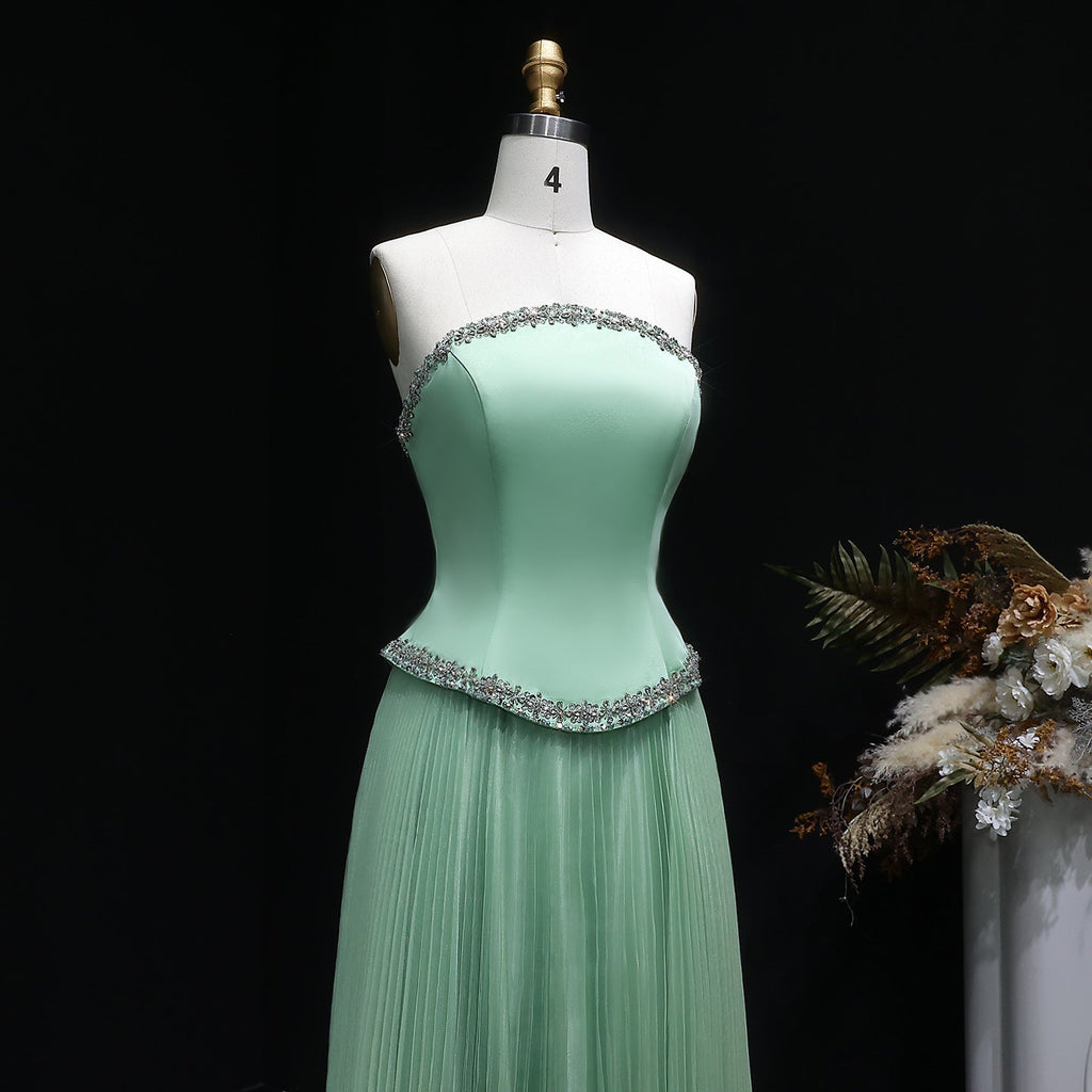 Elegant Pink Strapless Beaded Chiffon Evening Dress SS789