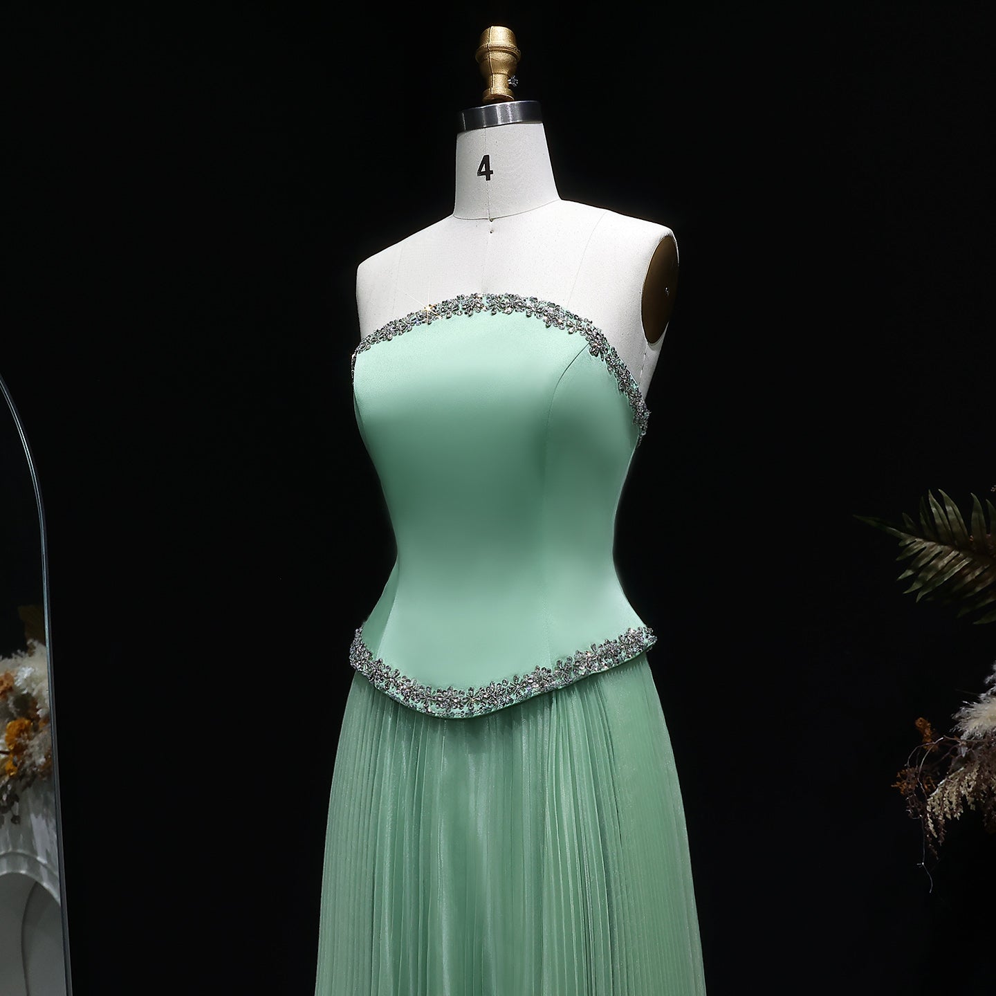 Elegant Pink Strapless Beaded Chiffon Evening Dress SS789