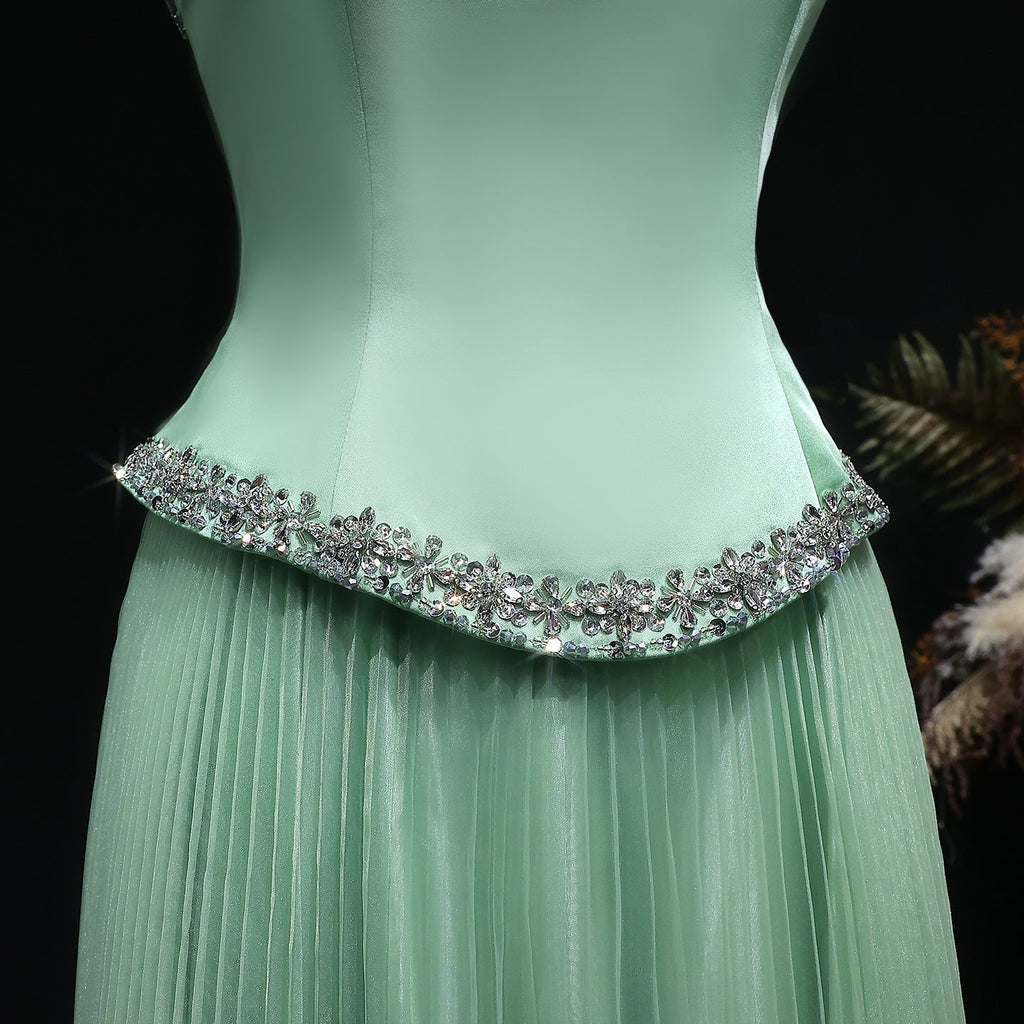 Elegant Pink Strapless Beaded Chiffon Evening Dress SS789