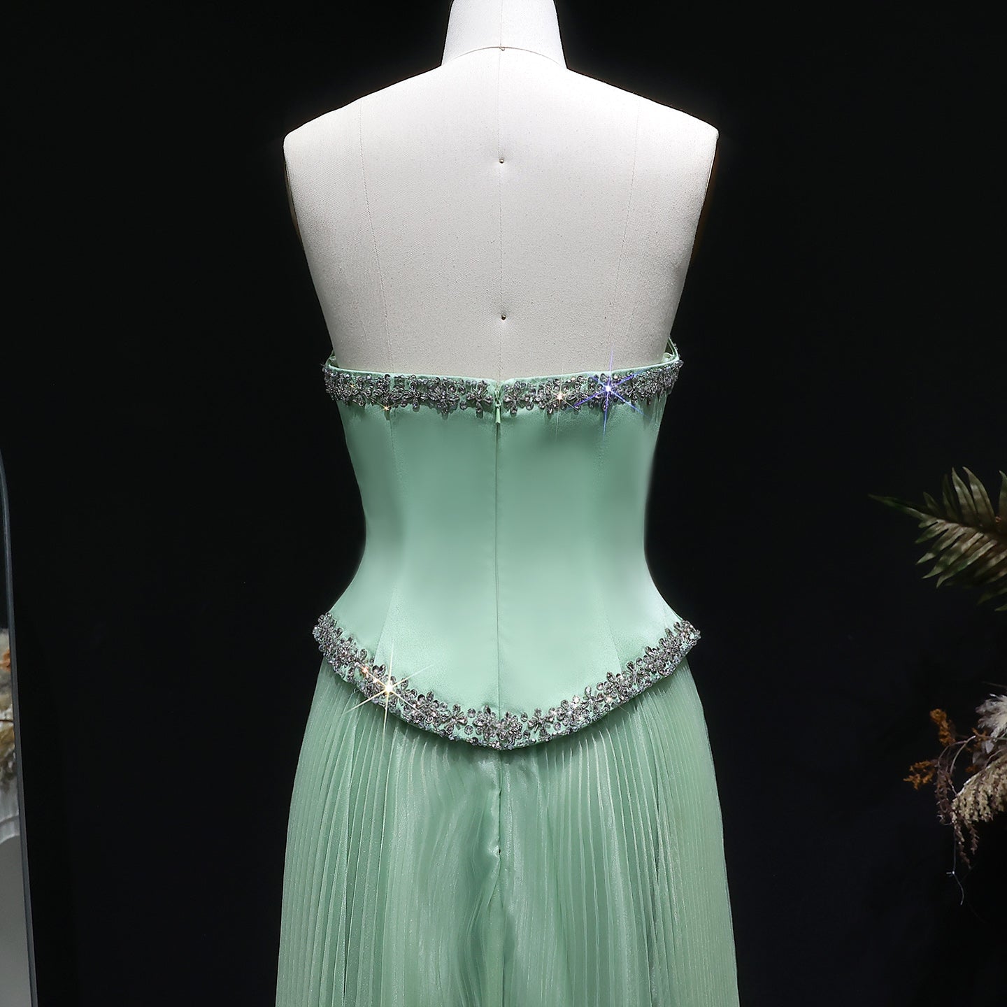 Elegant Pink Strapless Beaded Chiffon Evening Dress SS789