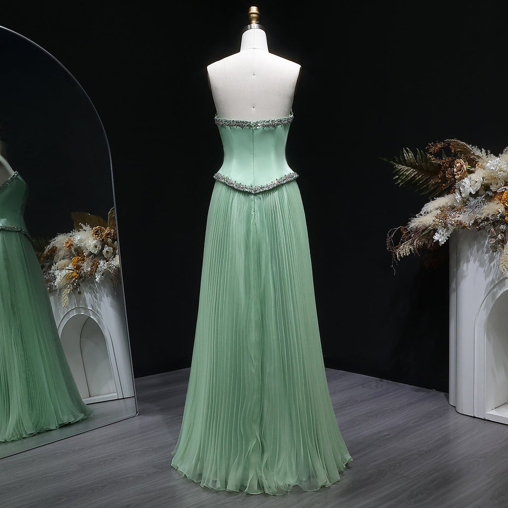 Elegant Pink Strapless Beaded Chiffon Evening Dress SS789