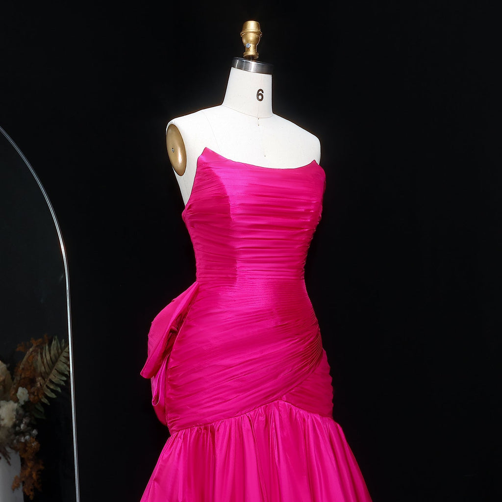 Elegant Black Strapless Mermaid Evening Dress with Bow SF475