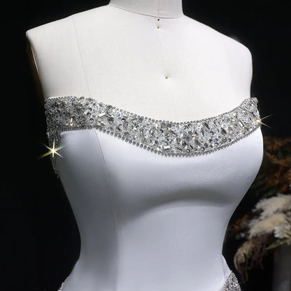 Chic White Crystal Beaded Wave Pattern Mermaid Evening Dress SS790