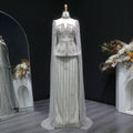 Glamorous Silver High Neck Sheer Evening Dress with Cape Sleeves SS531