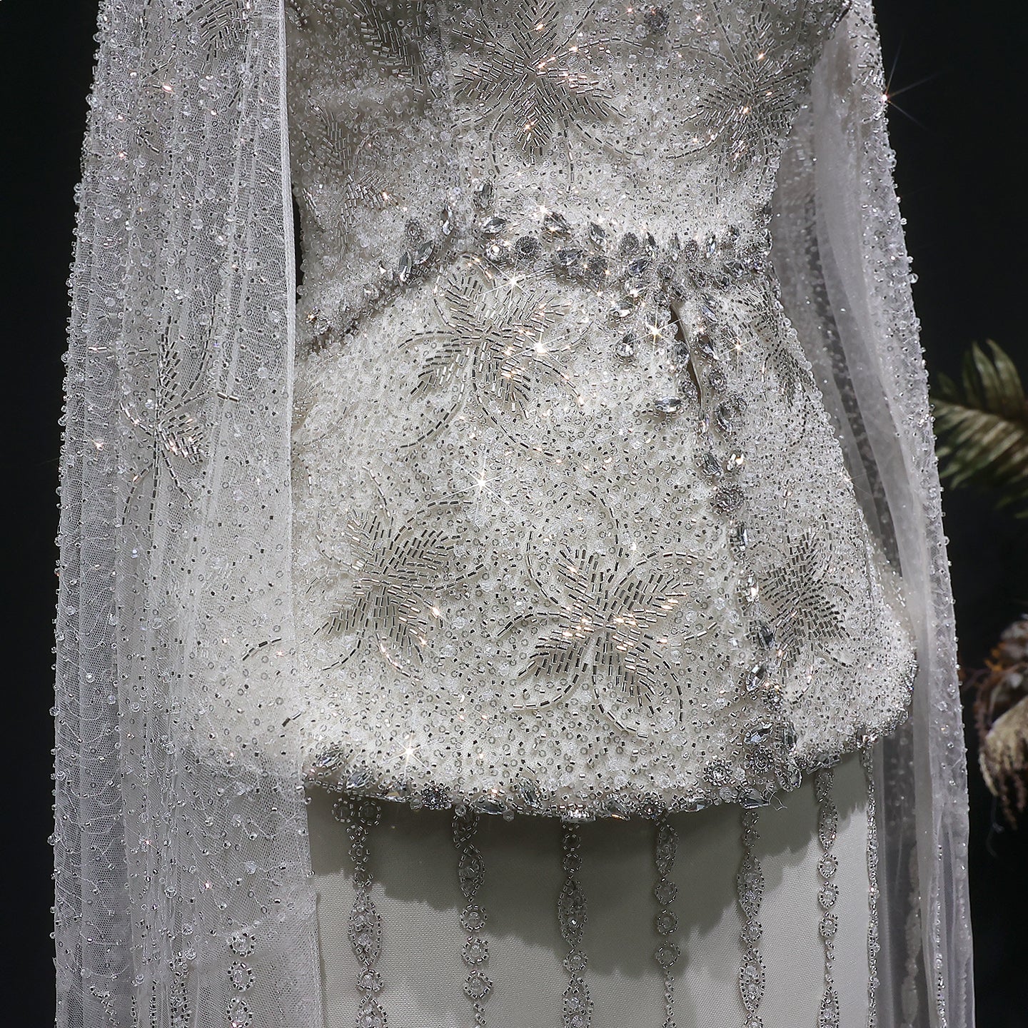 Glamorous Silver High Neck Sheer Evening Dress with Cape Sleeves SS531