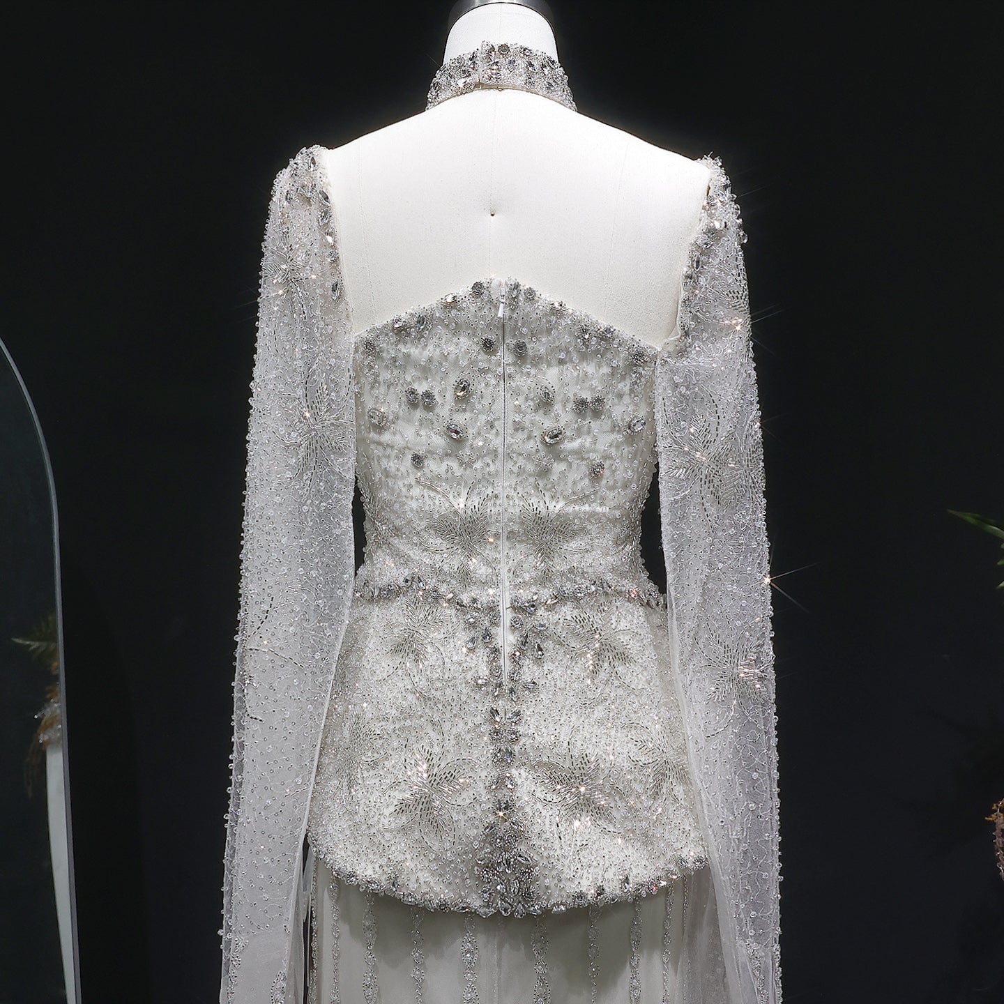 Glamorous Silver High Neck Sheer Evening Dress with Cape Sleeves SS531