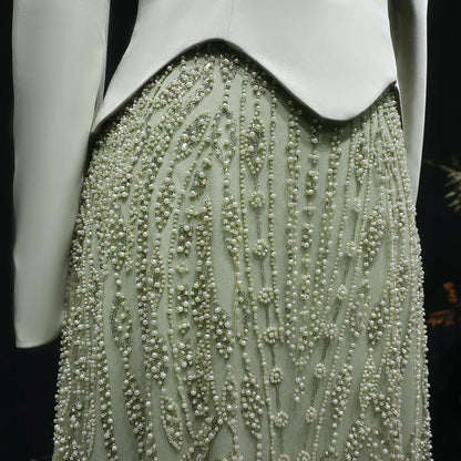 Glamorous Modest Hijab-Style Green Sequin Evening Dress SS613