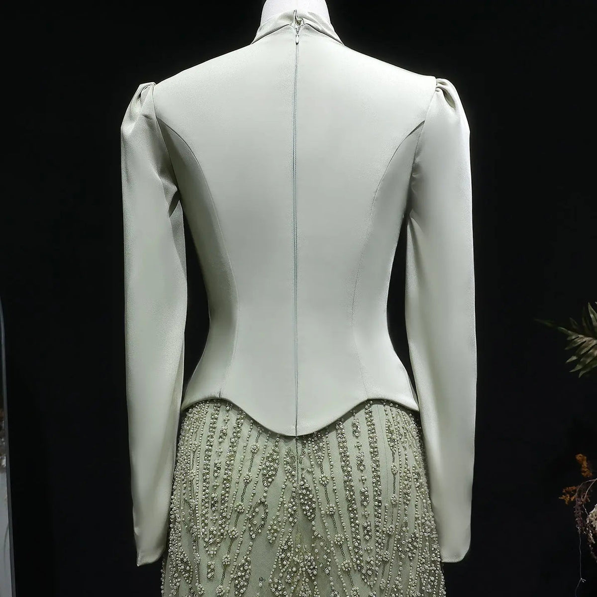 Glamorous Modest Hijab-Style Green Sequin Evening Dress SS613