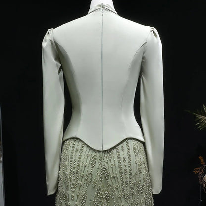 Glamorous Modest Hijab-Style Green Sequin Evening Dress SS613