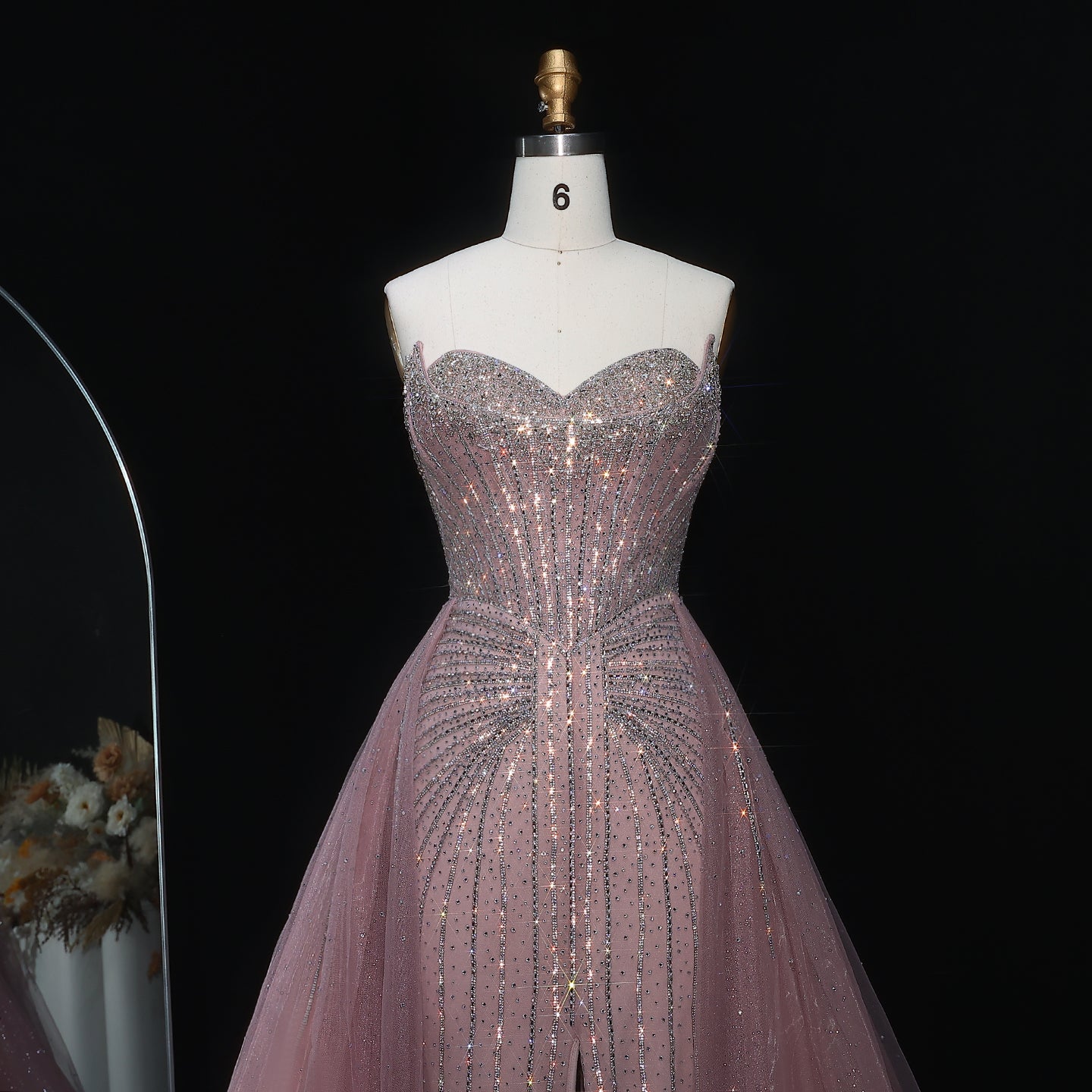 Luxury Beaded Champagne Evening Dress with Overskirt SS360