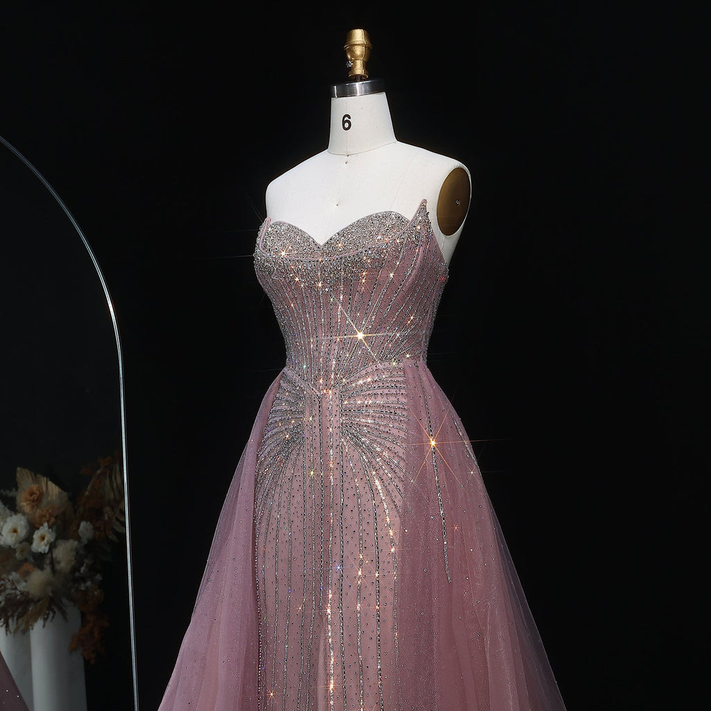 Luxury Beaded Champagne Evening Dress with Overskirt SS360