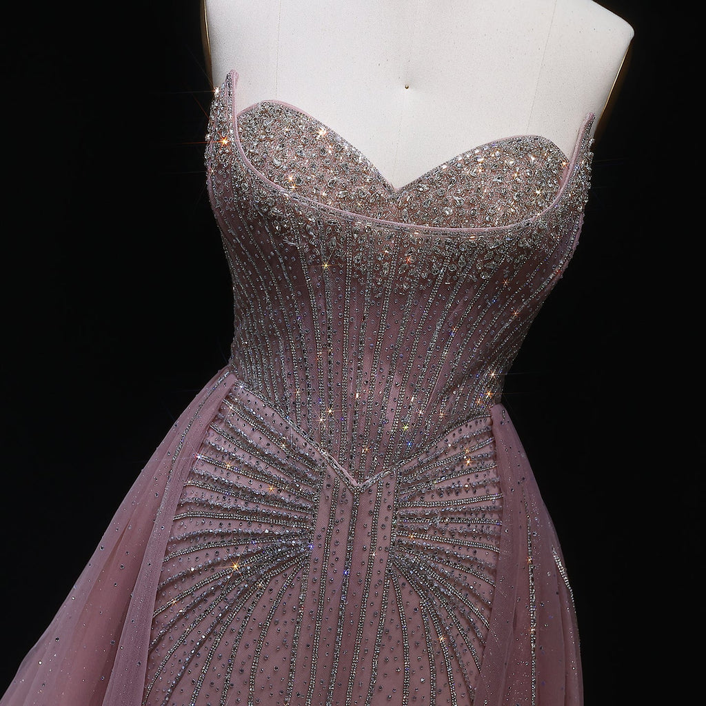 Luxury Beaded Champagne Evening Dress with Overskirt SS360