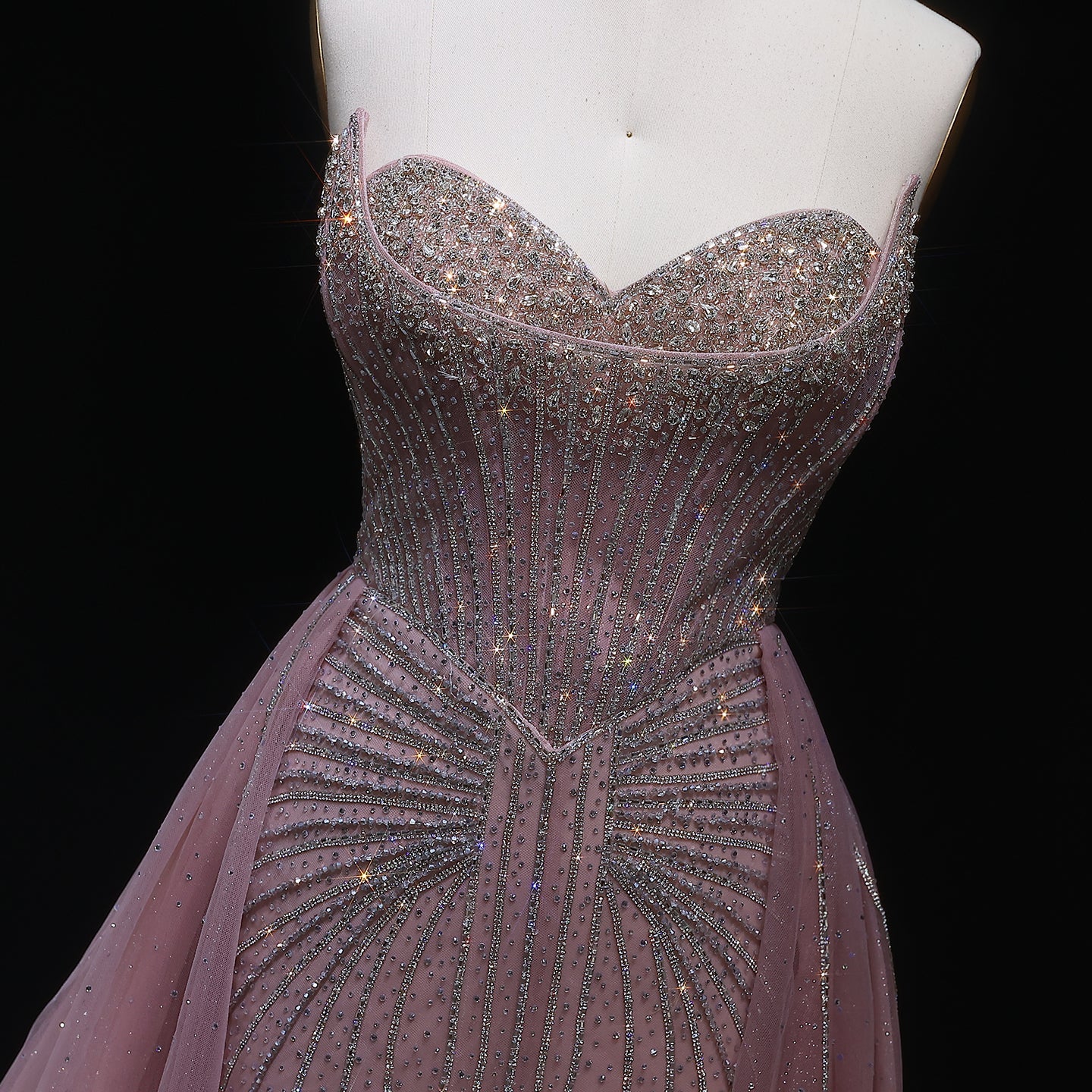 Luxury Beaded Champagne Evening Dress with Overskirt SS360